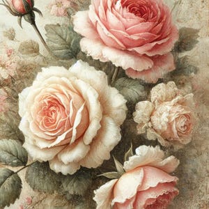 Papel de arroz con rosa en estilo shabby chic, papel decoupage con rosas románticas, decoración shabby chic, papel para manualidades de muebles, papel vintage