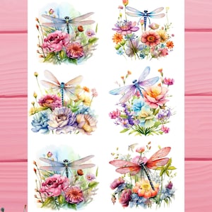 Papel de arroz con diseño de libélula en acuarela para decoupage, manualidades con papel de flores en colores pastel, suministros para álbumes de recortes, impresión de collage de insectos / N.º 4222