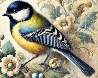 Bird on Floral Branch Rice Paper for Decoupage (A4)