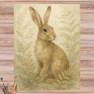 Wildhase Reispapier mit Waldfarnen für Decoupage, No 4636