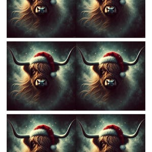 Christmas Highland Cow A4 Rice Paper for Decoupage