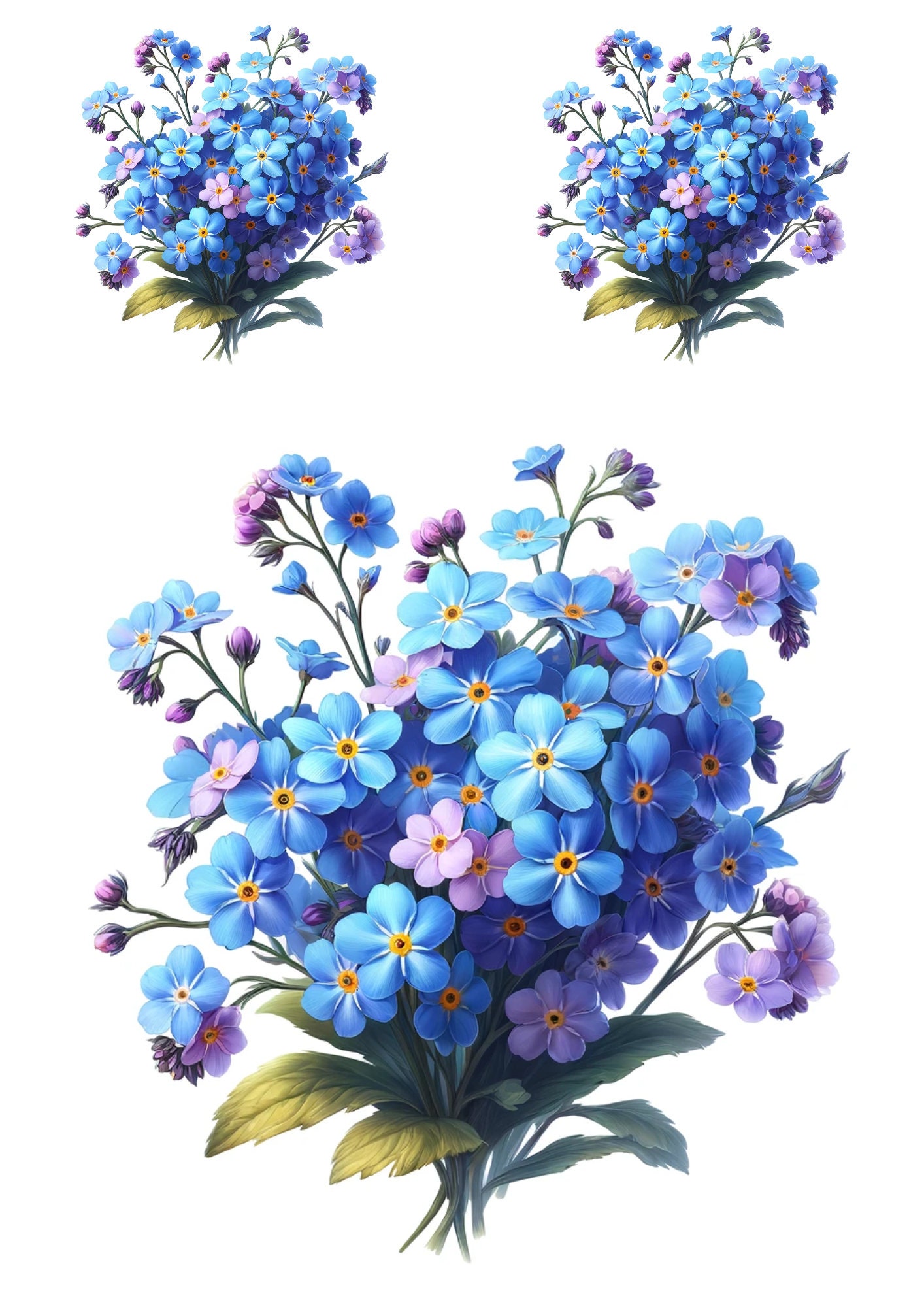 Forget Me Not Flowers Rice Paper: Pastel Blue Floral Decoupage (A4