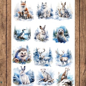 Hoja de collage de animales de invierno, papel de arroz premium para decoupage, materiales para técnicas mixtas, papel de diario basura, papel de arroz para collage, vida silvestre