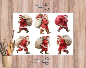 Vintage Santa Claus Rice Paper for Decoupage - Father Christmas with Gift Sack, Festive Red Suit Holiday Craft Paper, 5118