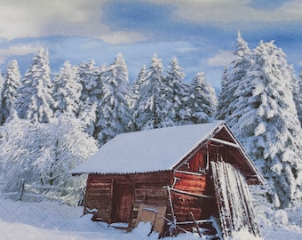 Winter Mountain Scene Decoupage Paper Napkins - Set of 4