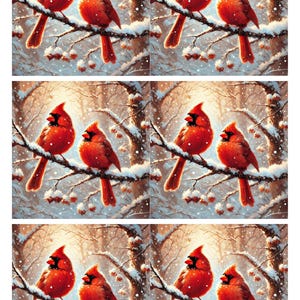 Papel de arroz para decoupage y manualidades, dos cardenales rojos en una rama, papel para diario artístico, materiales para técnicas mixtas, papel para hacer tarjetas, pájaros hermosos