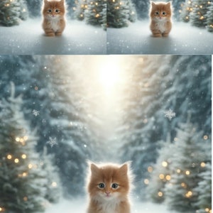 Papier de riz pour découpage, scrapbooking, collage - Petit chaton dans la forêt enneigée - Papier décoratif mûrier pour fabrication de cartes, 1 feuille A4