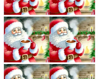 Santa Drinking Tea Rice Paper: Christmas Decoupage Paper, A4