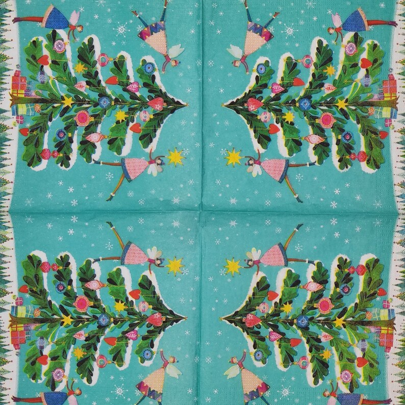 Christmas Tree & Elf's Decorative Paper Napkin for Etsy UK