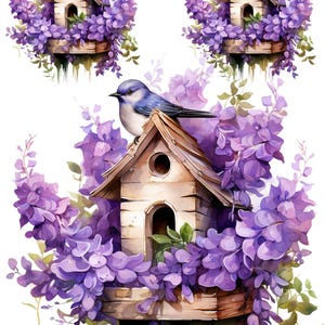 Papel de arroz para decoupage, papel para decoupage de pájaros y casitas de primavera, papel para manualidades primaverales, flores moradas, papel para scrapbooking, n.° 4345