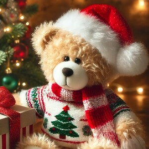 Oso de peluche navideño - Papel de arroz para manualidades Decoupage Scrapbooking Collage Art Decopatch Técnica mixta 1 A4 Tamaño estándar Diseño único Nuevo