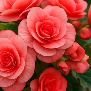 Beau jardin de bégonias sur papier de riz, fleurs de bégonias rose tendre et corail, vintage - imprimé floral inspiré, papier de découpage, n° 4438