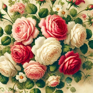 English Roses Rice Paper: Shabby Chic Decoupage, Art Journal (A4)
