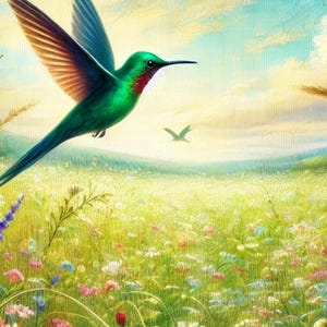 Colibrí en la pradera, papel de arroz para decoupage, 1 hoja A4, tamaño vertical, papel de arroz con forma de pájaro, papel de arroz para decoupage, MANUALIDADES