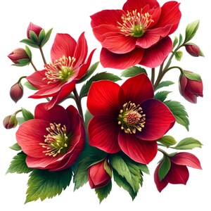 Papel de arroz para decoupage, Papel de álbum de recortes, Collage, Suministros de arte, Flores eléboro rojas, Colección de papel de arroz de flores bonitas, 1 A4