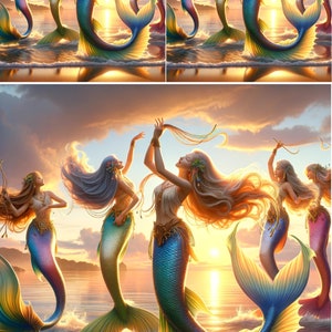Papel de arroz para decoupage, Hermosas sirenas bailando Collage Hoja 1 A4, Scrapbooking, Diario basura, Suministros de medios mixtos, Elaboración, ARTE