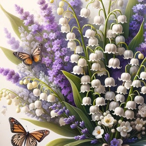 Papier de riz pour découpage artisanal et collage de scrapbooking - bouquet de muguet et de lavande - 1 feuille de papier A4 décoratif pour mûrier