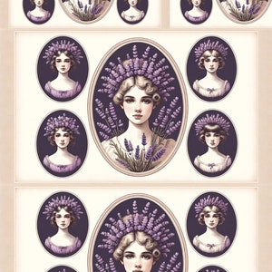Rice Paper A4 For Decoupage Craft Scrapbooking Collage Art - Lavender Ladies Ovals - Decorative Rice Papers New