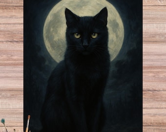 Papel de arroz con diseño de gato negro y luna: Decoupage gótico de Halloween (hoja A4)