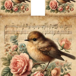 Papel de arroz para decoupage, papel para decoupage con motivos de petirrojos y rosas románticas, papel para manualidades con notas musicales, papel para manualidades con motivos florales, n.º 4249