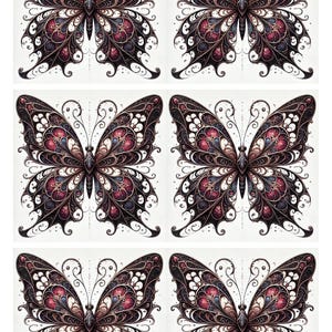 Hoja de collage de mariposas góticas, papel de arroz decorativo, diario de arte, diario basura, papel de estilo gótico, papel artesanal para decoupage, mariposas