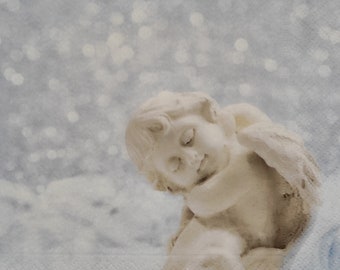 Angel Paper Napkins: Blue Decorative Decoupage Napkins (Set of 4)