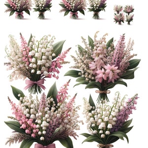 Muguet / Bruyère / Papier de riz pour découpage et création manuelle / Bouquet de fleurs / Scrapbooking / Collage / 1 papier de format standard A4