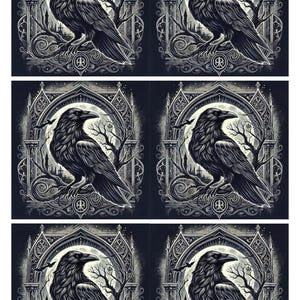 Papel de arroz con diseño de cuervo gótico, papel para decoupage con diseño de cuervo, diseño de cuervo misterioso, papel para manualidades de fantasía oscura, collage para hacer tarjetas, materiales para scrapbooking.
