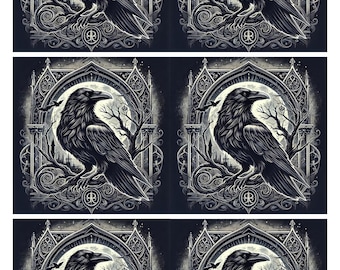 Papel de arroz Cuervo gótico: Manualidad de decoupage de fantasía oscura