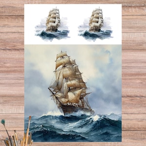 Stormy Sea Sailing Ship Rice Paper - Maritime Decoupage Print
