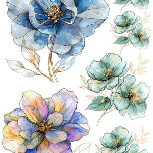 Papel de arroz A4 para decoupage, papel artesanal con flores abstractas en tonos pastel, papel decorativo con motivos florales para decoupage, diseño floral en tonos pastel, impresión en acuarela