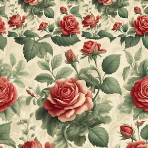 Papel de arroz para decoupage Craft Scrapbooking Collage Art - Rosas rojas inglesas sobre fondo beige - Papel decorativo de técnica mixta A4 Nuevo