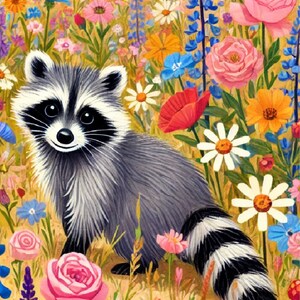 Papel de arroz para decoupage, Mapache en el prado, Diario basura, Técnica mixta, Scrapbooking, 1 hoja única A4, Imagen completa, Animal Print, NUEVO