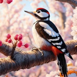 Bel oiseau sur une branche de cerisier - Papier de riz pour travaux de découpage, scrapbooking, collage, projets d'art DIY - 1 nouvelle collection A4 de taille standard