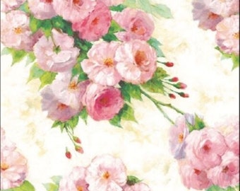 Pink Blossom Paper Napkins: Floral Decoupage, Scrapbooking (Set of 4)