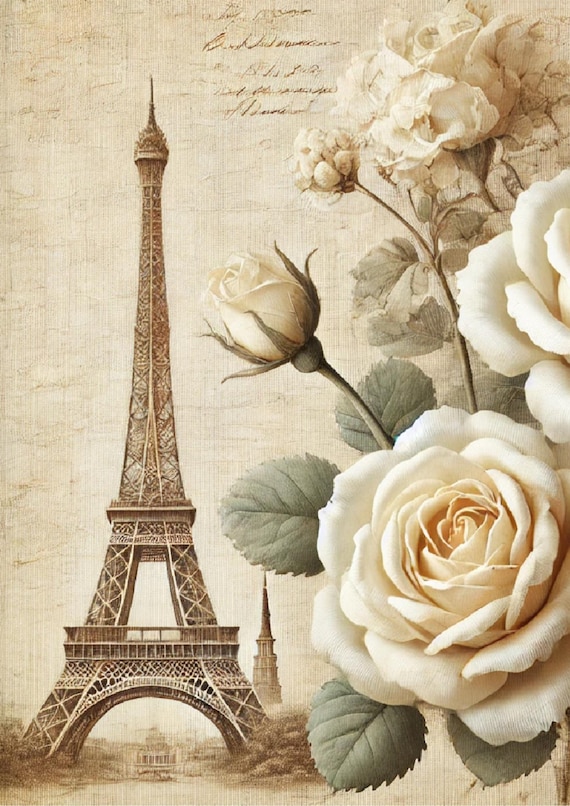 Paris Eiffel Tower Roses Rice Paper: Shabby Chic Decoupage