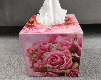 Tissue Box Cover Vintage Pink Roses, Tissue Box Holder, Leaving Room Decoration, Tissue Box Square