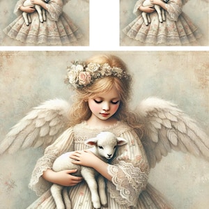Papel de arroz con forma de ángel que sostiene un cordero, papel de decoupage con forma de ángel estilo shabby chic, motivo de Pascua, suministros para hacer tarjetas, álbumes de recortes, n.º 4264