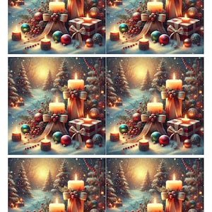 Velas navideñas, papel de arroz para decoupage, papel para decoupage con temática navideña, hojas para collage, papel para scrapbooking, páginas de diario artístico, decoración