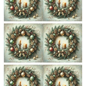 Kleine Weihnachtskränze Reispapier, Decoupage Papier, rustikale Weihnachtsdeko, Dekorieren mit Decoupage, festlicher Kranz Design