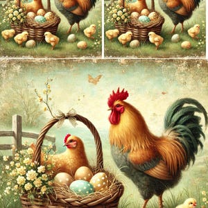 Easter Rooster Rice Paper: Shabby Chic Decoupage Paper