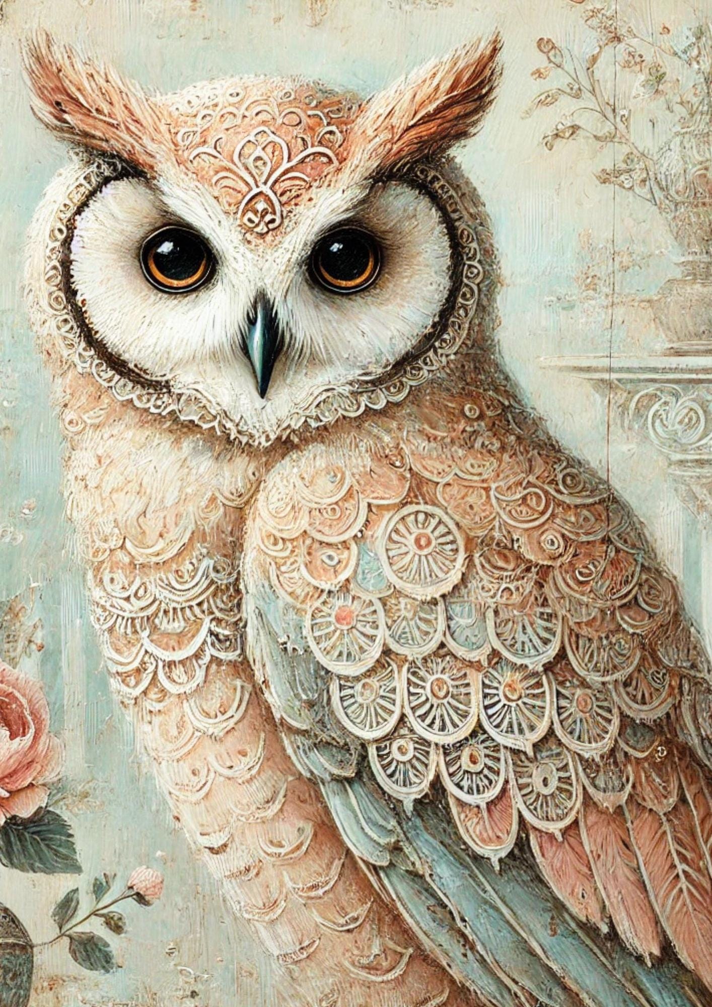 Shabby Chic Owl Portrait: A4 Rice Paper for Decoupage