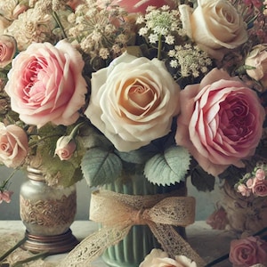 Shabby Rosenstrauß Reisspapier, Rosenstrauß Hochzeit, Decoupage Reispapier, romantische Blumen, Geschenk für Sie, rustikale Dekoration