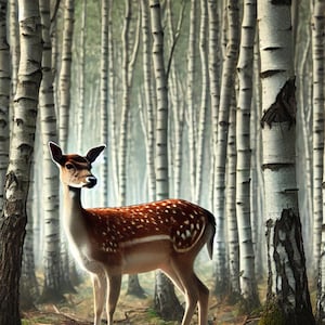 Decorative Rice Paper for Decoupage, Young Deer in the Birch Forest, 1 A4 Single Sheet, Creative Rice Paper, Hobby Rice Paper, CRAFTING