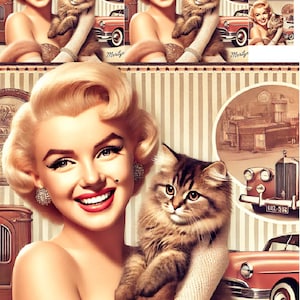 Marilyn Monroe Cat Collage Rice Paper - Decoupage, Scrapbooking (A4 Size)
