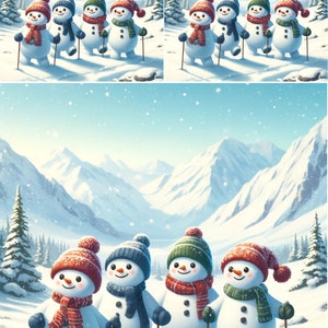 Rice Paper For Decoupage Craft Scrapbooking Collage - Snowmen Friends In Mountain - Winter Scenery - Decorative Mulberry Tissue Paper New