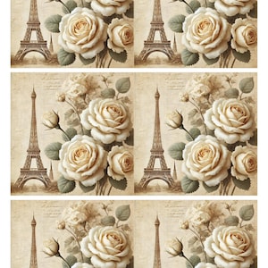 Papel de arroz con temática de París para manualidades, papel decoupage con rosas desgastadas, decoración rústica del hogar, papel decorativo para proyectos de bricolaje, suministros para hacer tarjetas