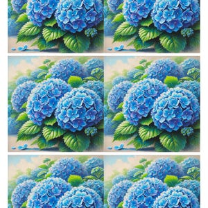 Hoja de collage de flores de hortensia azul, tamaño A4, papel de arroz para decoupage y manualidades, papel efímero para álbumes de recortes, papel decorativo de morera, diario basura