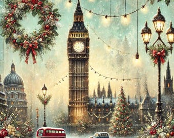 Big Ben London Christmas Rice Paper for Decoupage, Scrapbooking