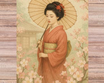 Geisha Rice Paper for Decoupage: Cherry Blossom Asian Craft A4